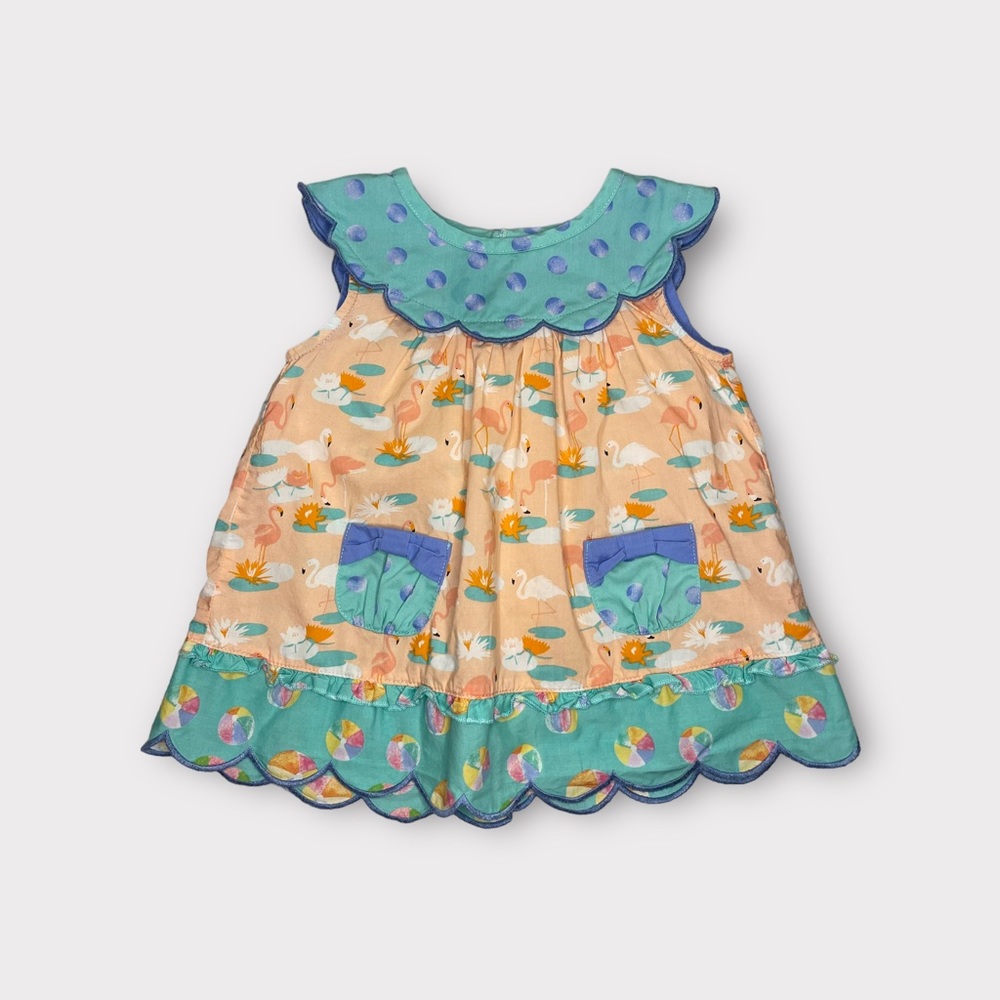 Matilda Jane Flamingo Beach Ball Pattern Scallop Trim Sleeveless Top